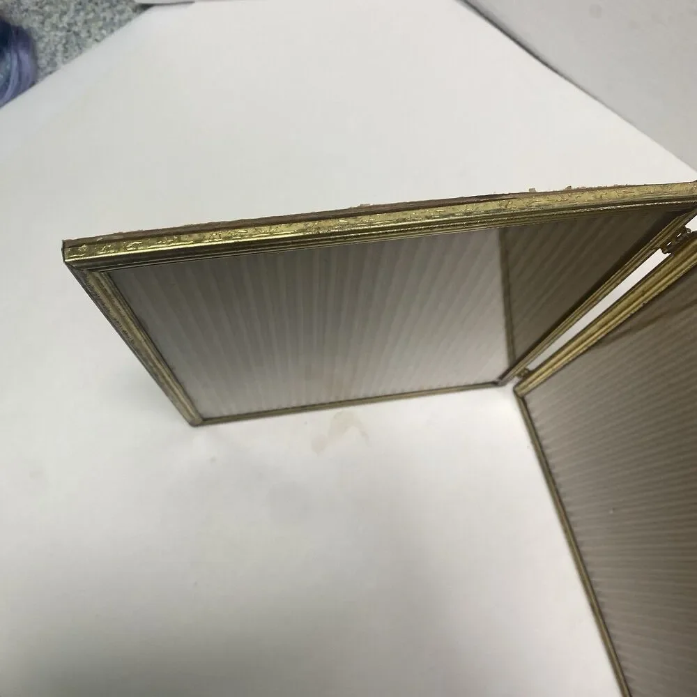 Vintage 8x10 Photo Picture Frame Bi-fold Gold Tone Brass Metal Double Hinge